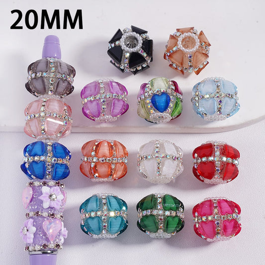 Glittery Heart AB Rhinestones and White Pearl Chains Multi Color Round Acrylic Beads 20MM Random Mix