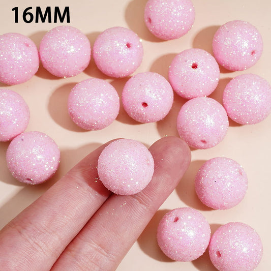 Sparkly Pink Glitter Round Acrylic Beads for Bracelets, 16MM