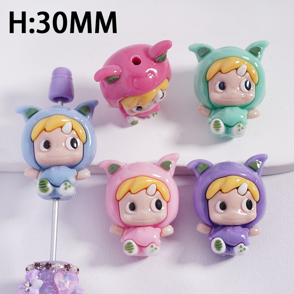 Cute Baby Girl with Cat Ears & Colorful Outfits, Soft PVC Rubber Beads 30mm Random Mix
