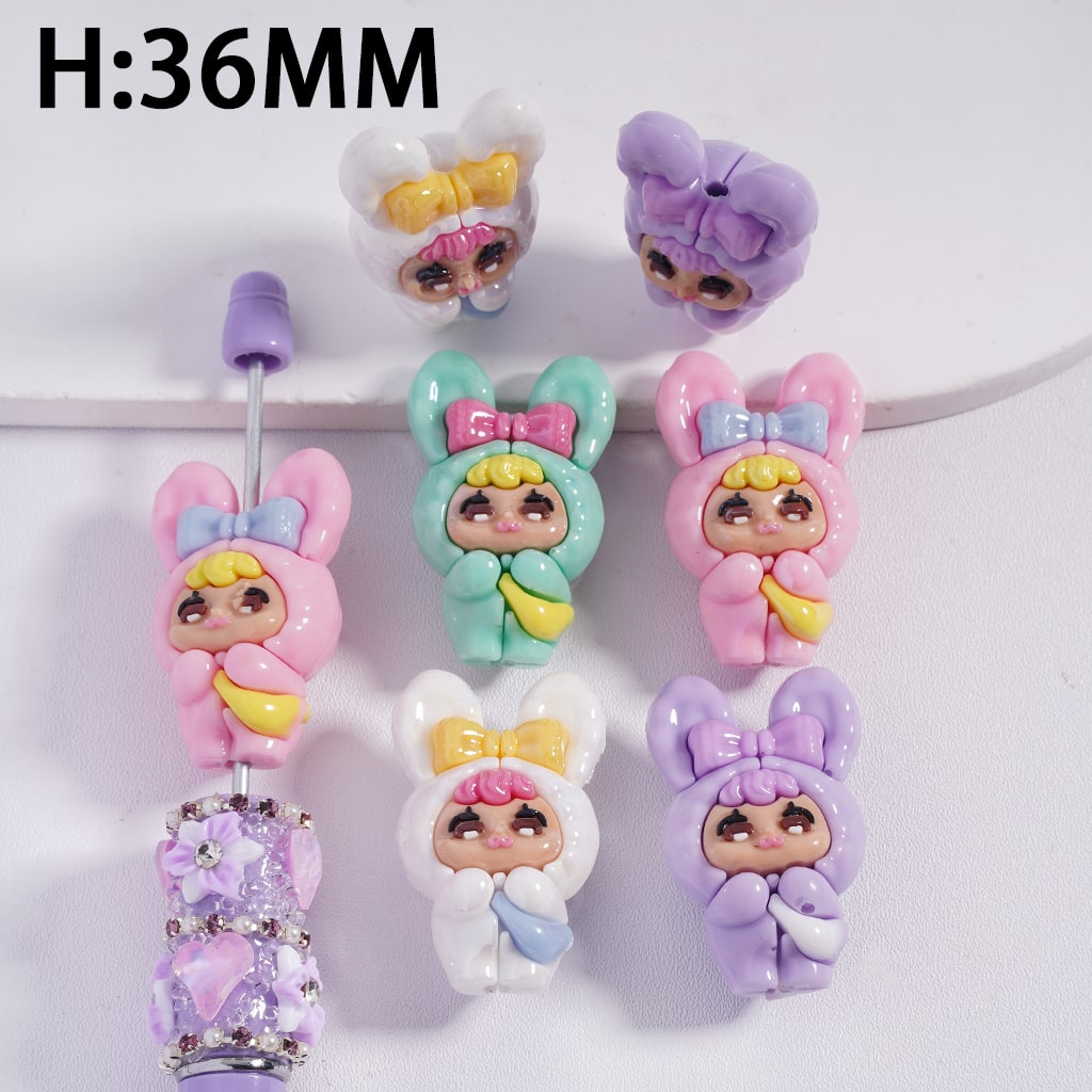 Baby Girl in Bunny Costume with Chest Bag, Multicolor Soft PVC Rubber Beads 36mm Random Mix