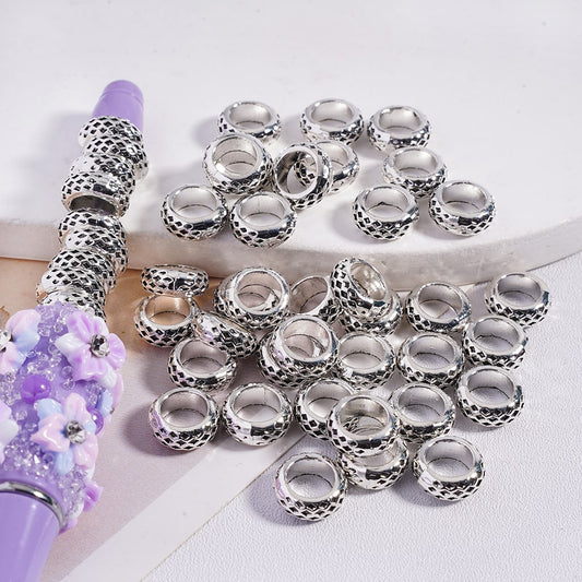 Silver Diamond Mesh Pattern Metal Big Hole Wheel Spacer Beads 10mm Large Hole Jewelry Accessories