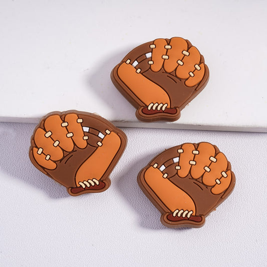 Baseball Glove Orange Brown Color Sports Theme Silicone Focal Beads