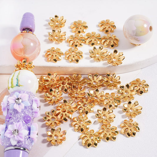 Gold Color Eight-Petaled Flower Shape Spacer Beads 10MM, (They Fit 16MM Beads)
