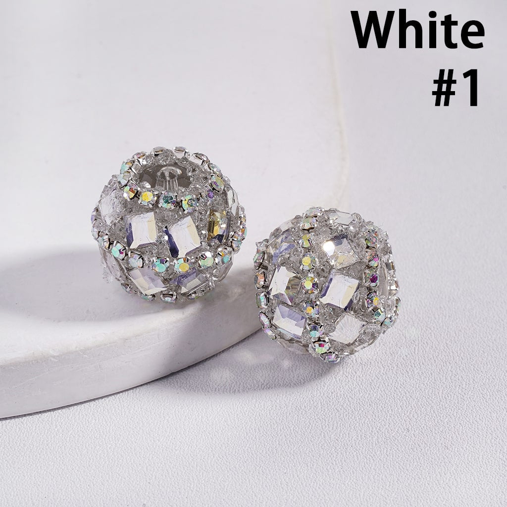 Multi-Color Round Acrylic Sugar Beads with Square Shape Rhinestones Chain 20MM