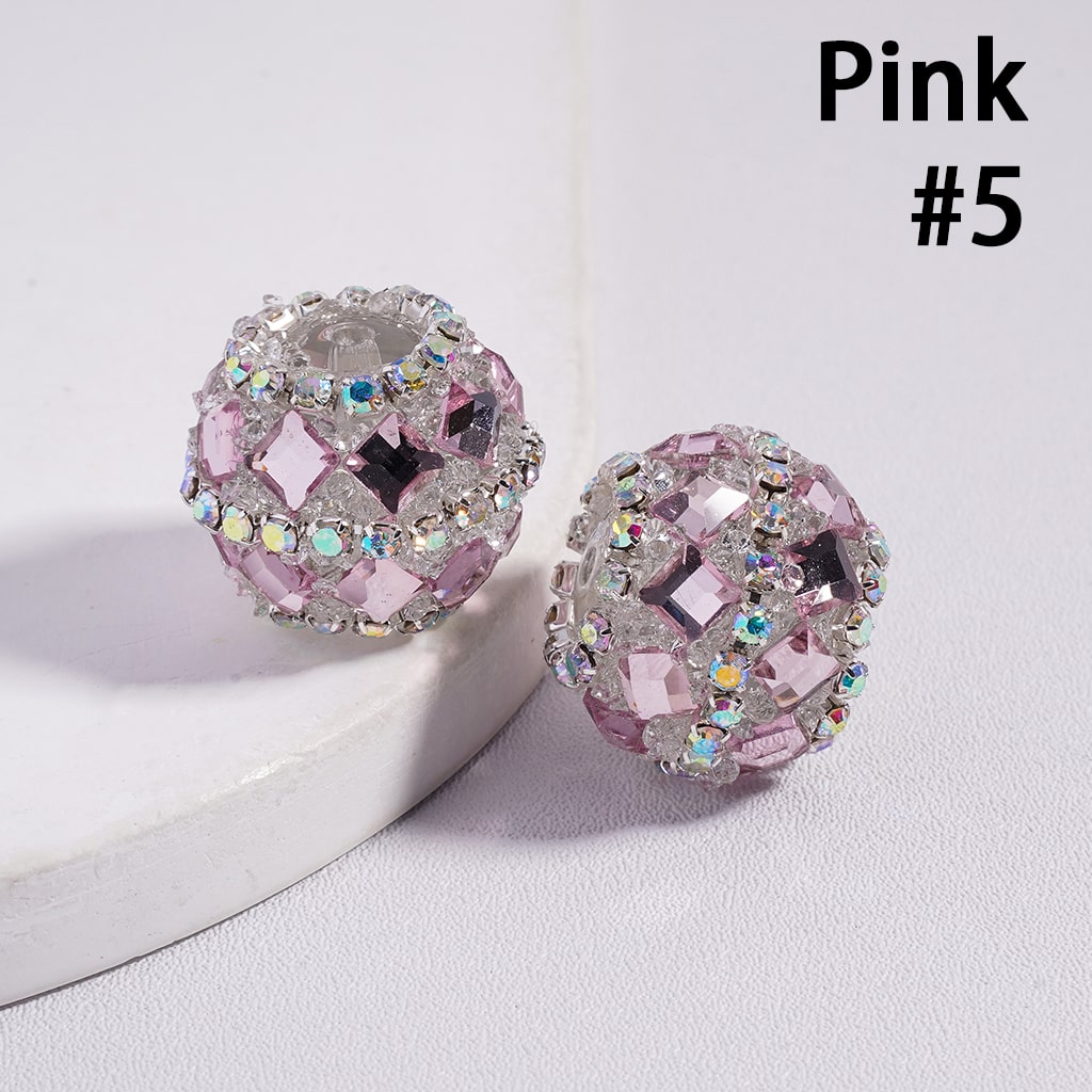 Multi-Color Round Acrylic Sugar Beads with Square Shape Rhinestones Chain 20MM