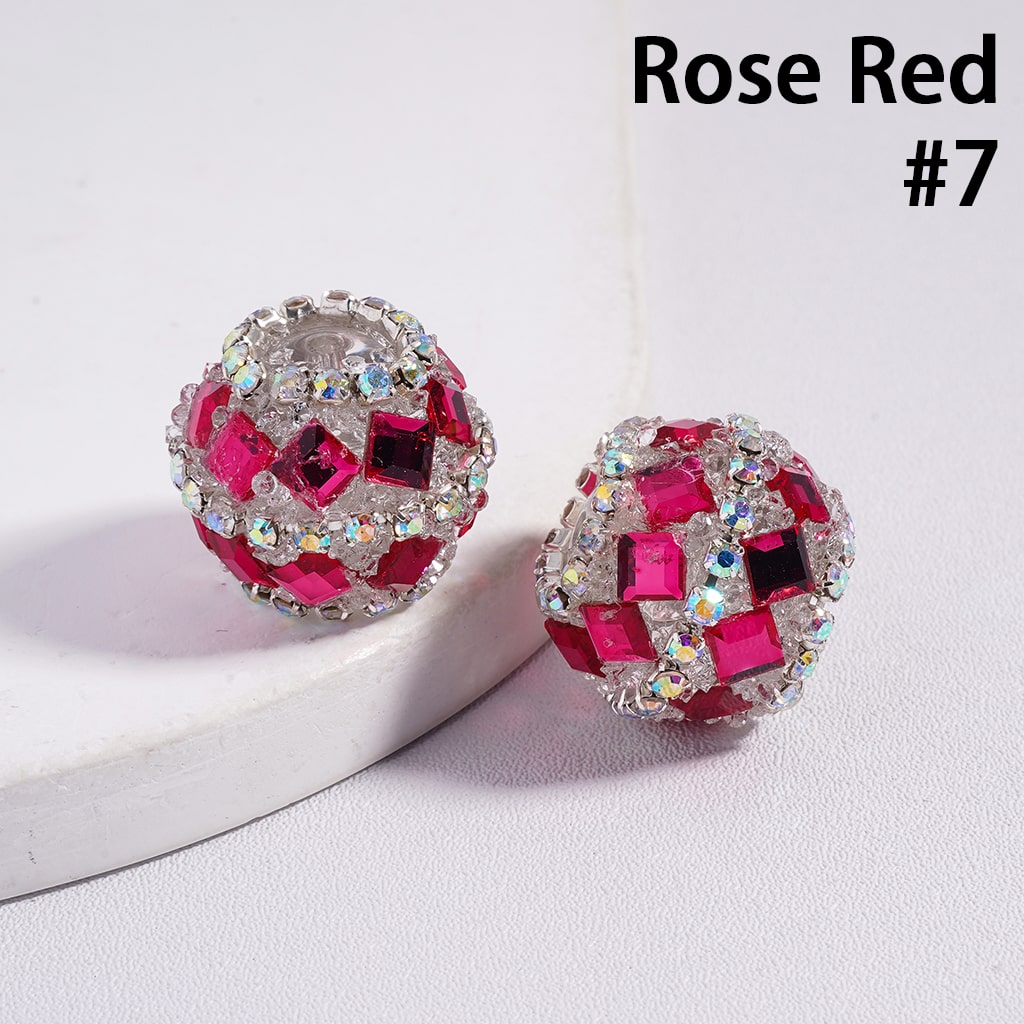 Multi-Color Round Acrylic Sugar Beads with Square Shape Rhinestones Chain 20MM