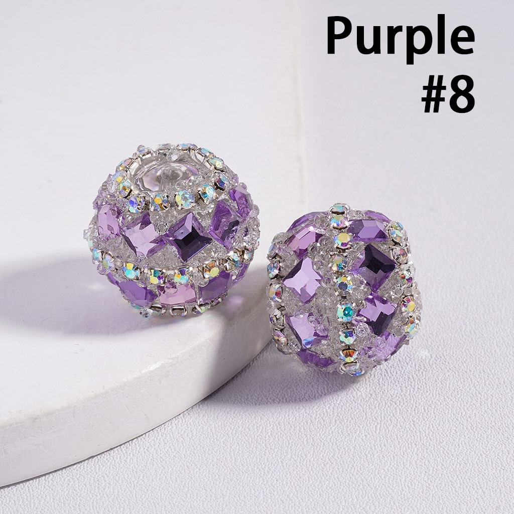 Multi-Color Round Acrylic Sugar Beads with Square Shape Rhinestones Chain 20MM