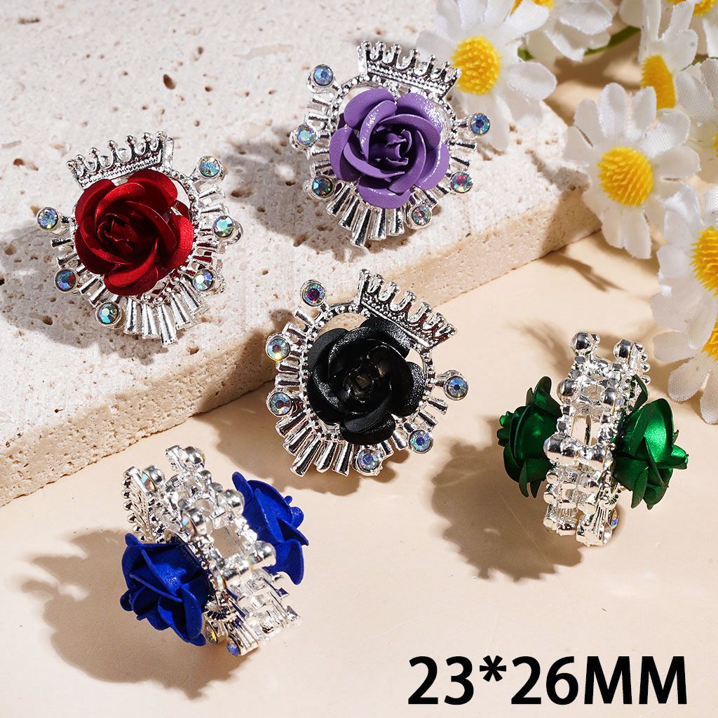 Heart Frame with Crown Rose Flower AB Rhinestones Silver Metal Beads, 23*26MM, Random Mix, Multicolor