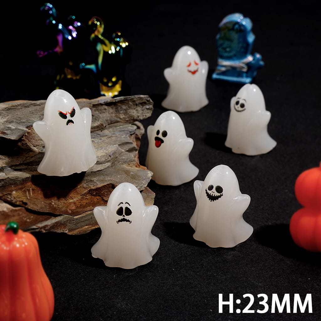 Adorable Ghost Character Series with Mixed Expressions Halloween Theme Acrylic Beads, Height 23MM, Random Mix