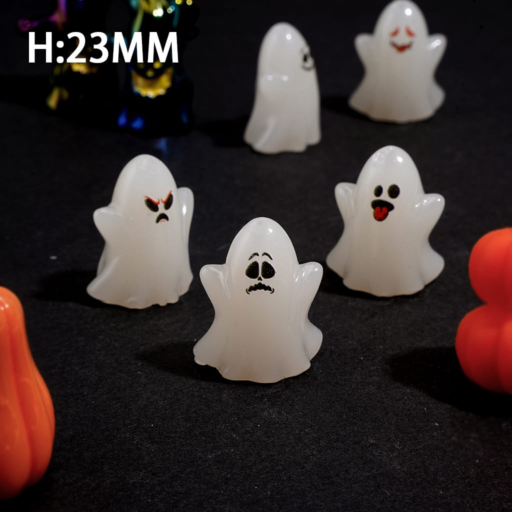 Adorable Ghost Character Series with Mixed Expressions Halloween Theme Acrylic Beads, Height 23MM, Random Mix