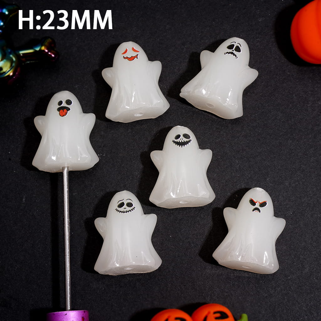 Adorable Ghost Character Series with Mixed Expressions Halloween Theme Acrylic Beads, Height 23MM, Random Mix