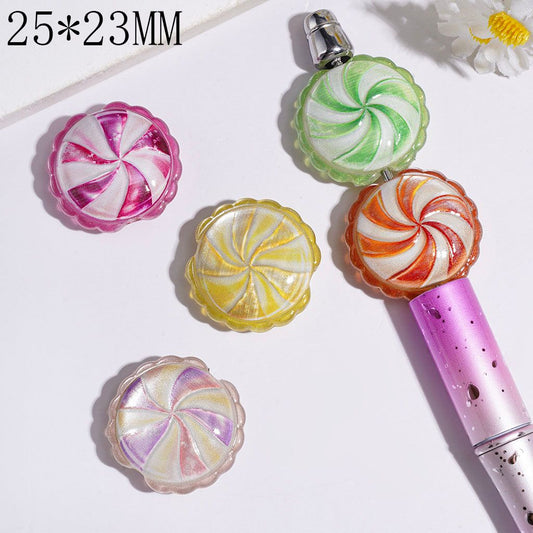 Colorful Spiral Texture Acrylic Beads with Wavy Edge, 25×23mm, Random Mix