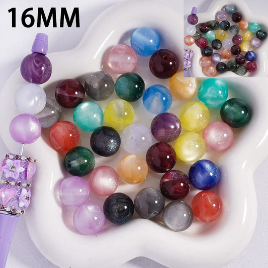 Multi Color Glitter Color Changing Cat Eye Style Shiny Round Acrylic Beads for Bracelets 16MM