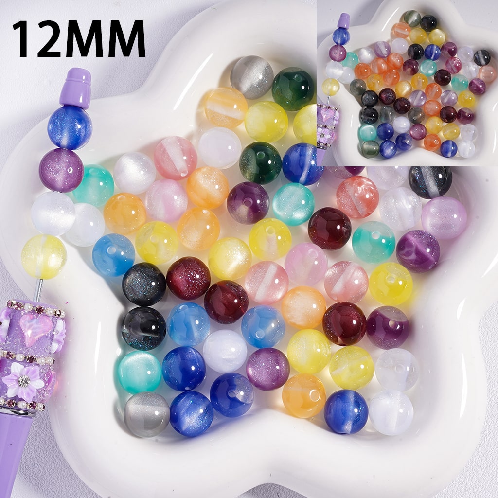 Glitter Multi‑Color Cat Eye Color‑Changing Round Acrylic Beads for Bracelets 12MM