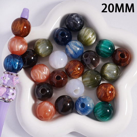 Cat Eye Style and Texture, Big Hole Multi-Color Round Acrylic Beads for Bracelets  20MM, (The Hole Diameter is 6 MM)