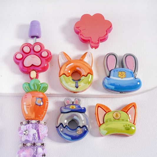 UV Coated Glossy Crazy Animal City Characters with Unique Signs, Flat Back Acrylic Beads Random Mix