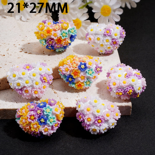 Adorable Colorful Daisy Flower Heart-Shaped Clay Beads, 21*27MM