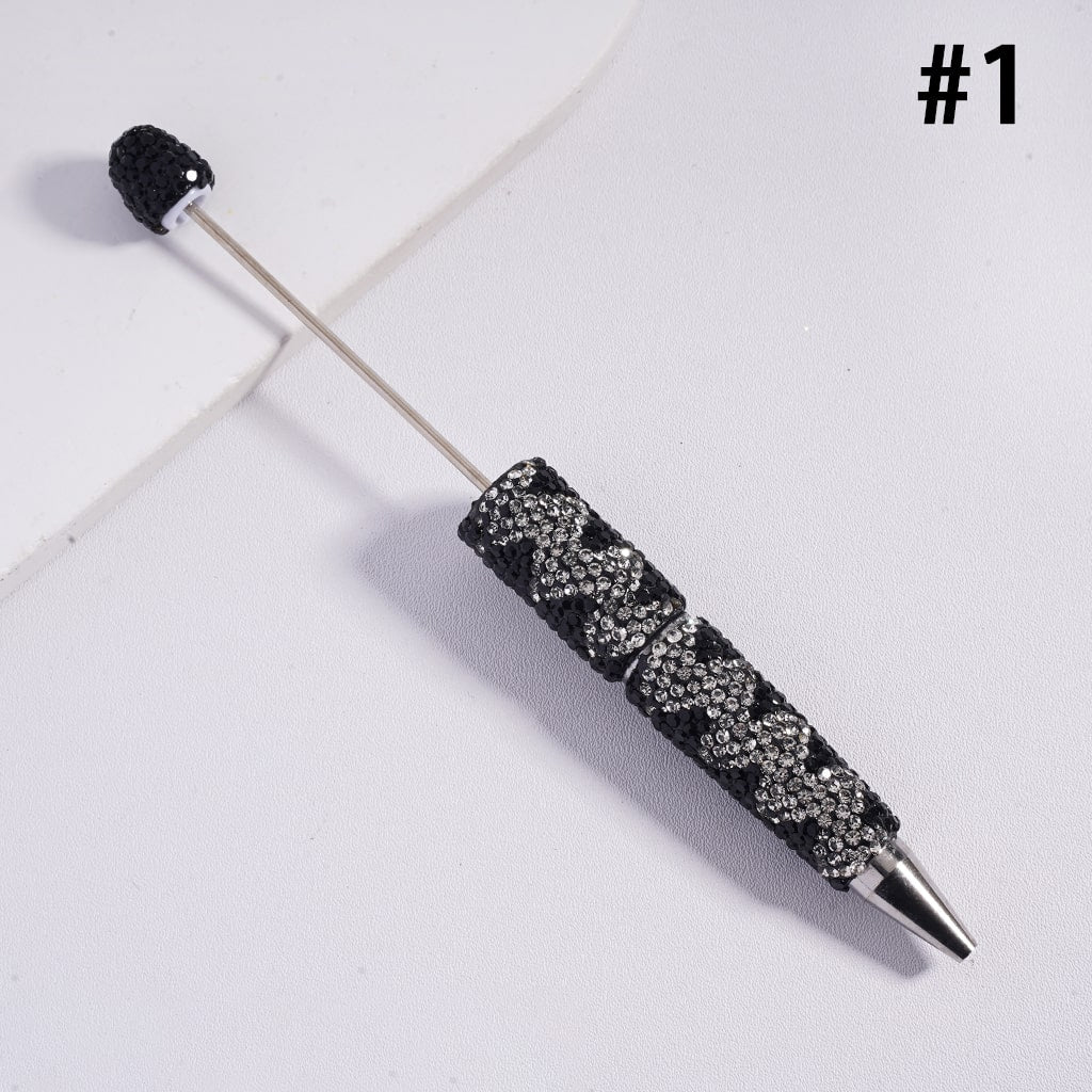 Fun Double Color Design Shiny Wavy Stripe Multi‑Color Beadable Clay Pens with Rhinestones