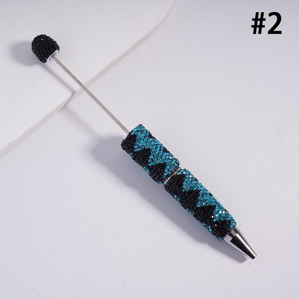 Fun Double Color Design Shiny Wavy Stripe Multi‑Color Beadable Clay Pens with Rhinestones