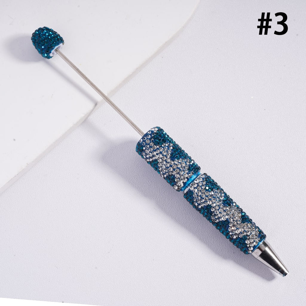 Fun Double Color Design Shiny Wavy Stripe Multi‑Color Beadable Clay Pens with Rhinestones