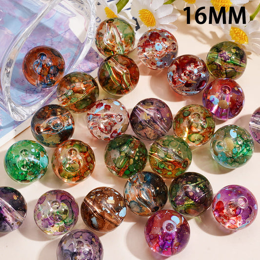 Glossy Transparent Marble Ink Splash Color Effect Multicolor Round Acrylic Beads for Bracelets, 16MM, Random Mix