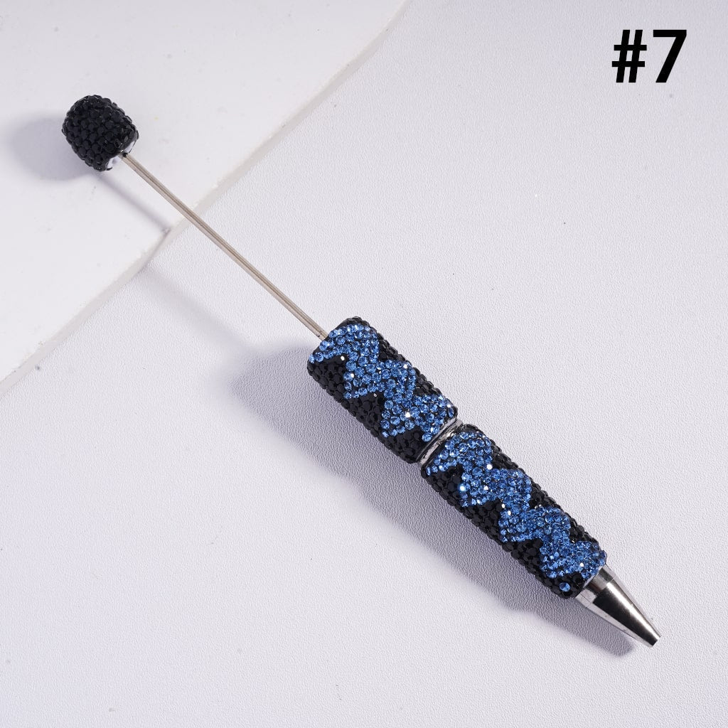 Fun Double Color Design Shiny Wavy Stripe Multi‑Color Beadable Clay Pens with Rhinestones