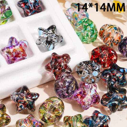 Transparent Star Shape Design with Marble Ink Swirl Effect Acrylic Beads, 14×14MM, Random Mix
