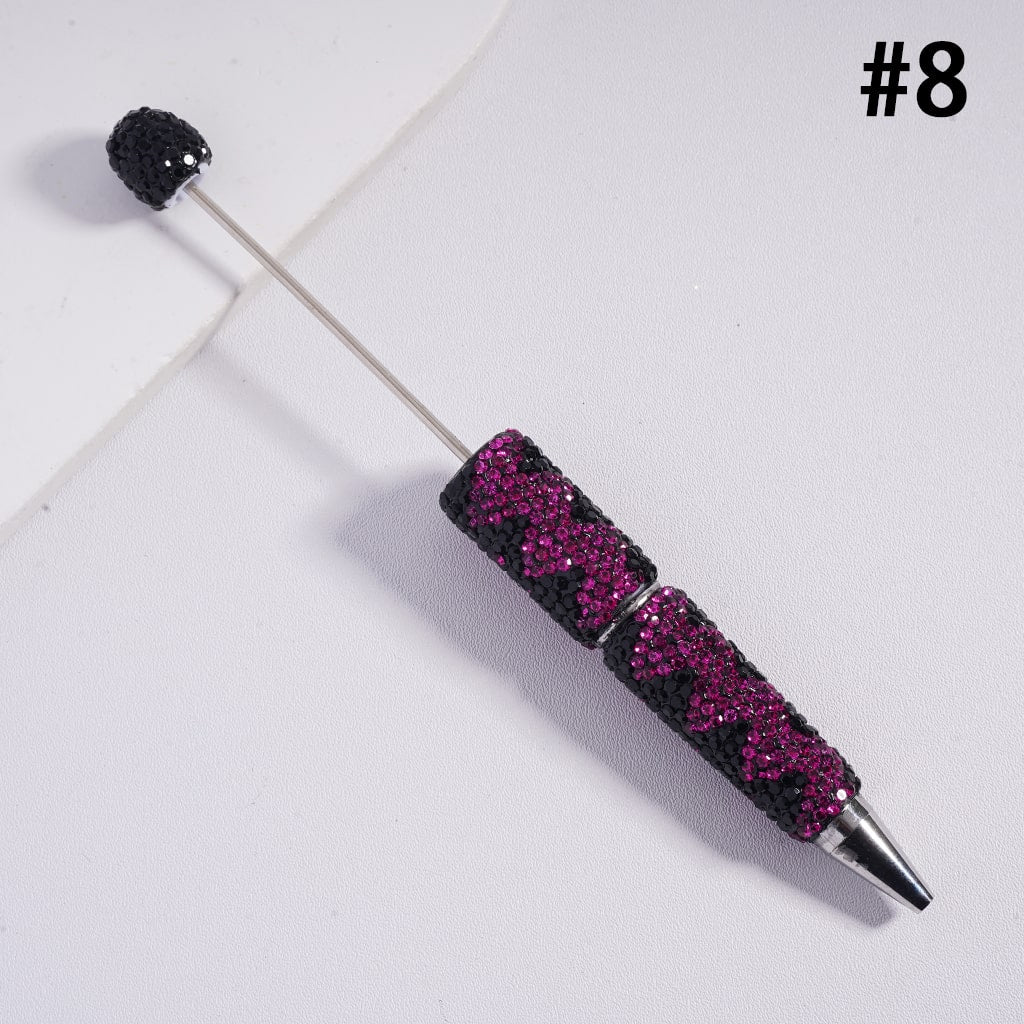 Fun Double Color Design Shiny Wavy Stripe Multi‑Color Beadable Clay Pens with Rhinestones