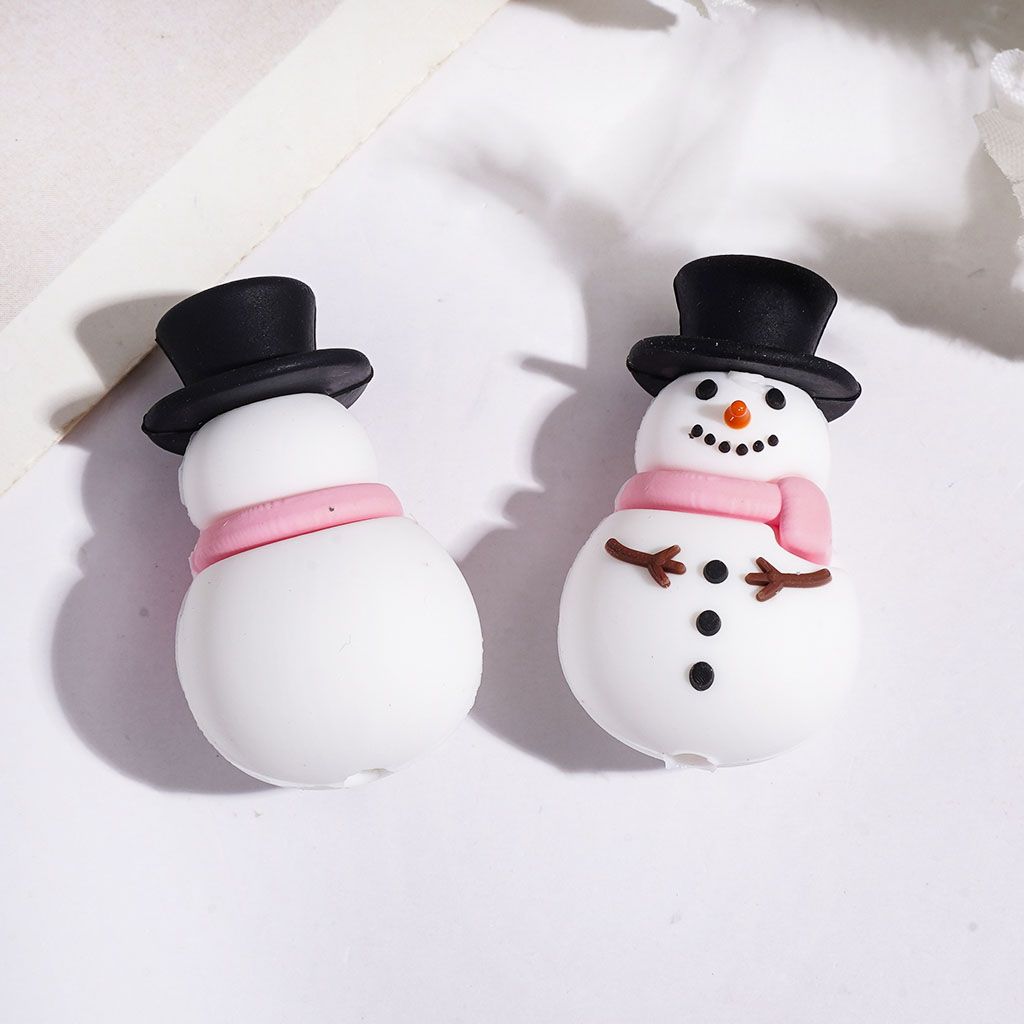 3D Charming Snowman with Black Top Hat & Assorted Color Scarves, Silicone Focal Beads