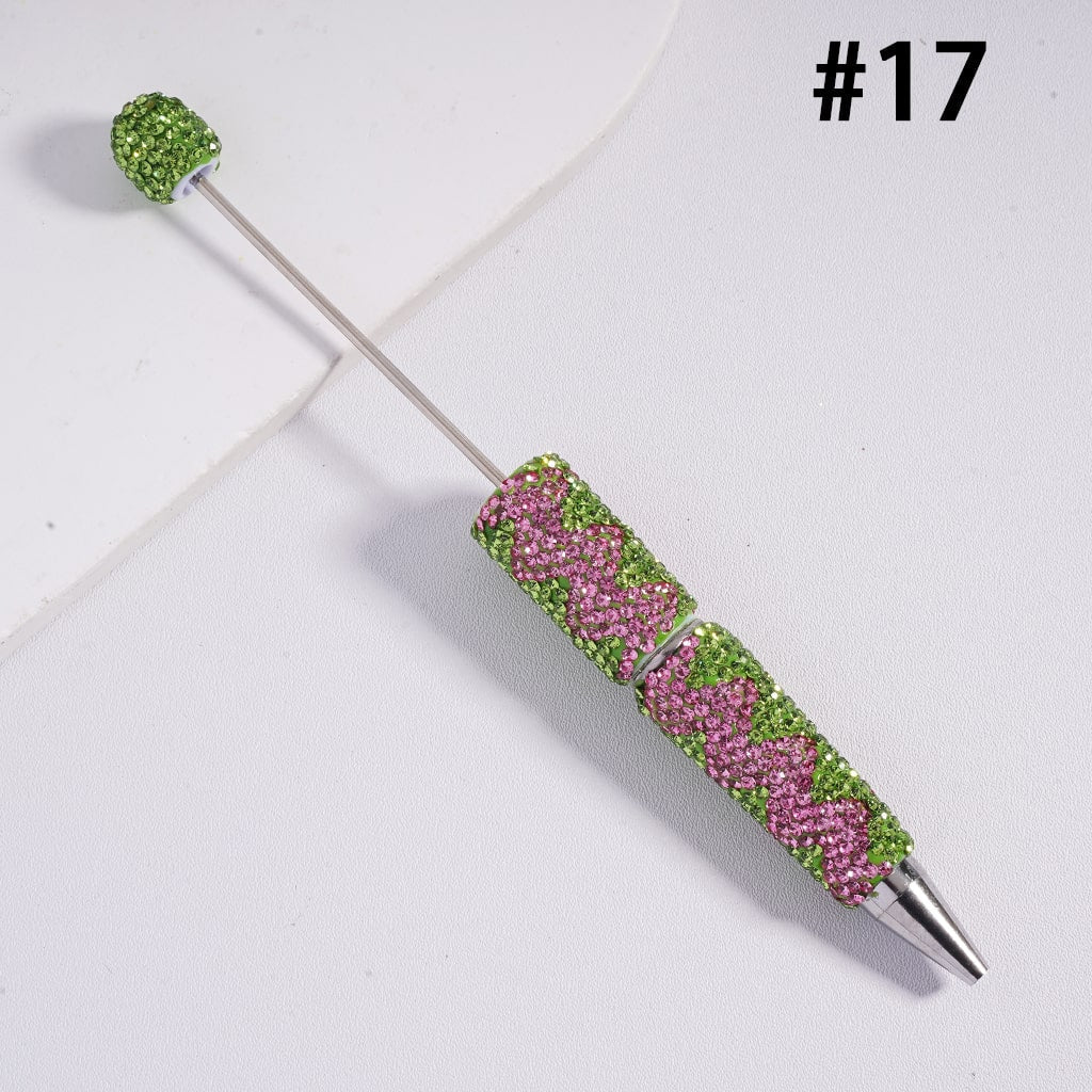 Fun Double Color Design Shiny Wavy Stripe Multi‑Color Beadable Clay Pens with Rhinestones