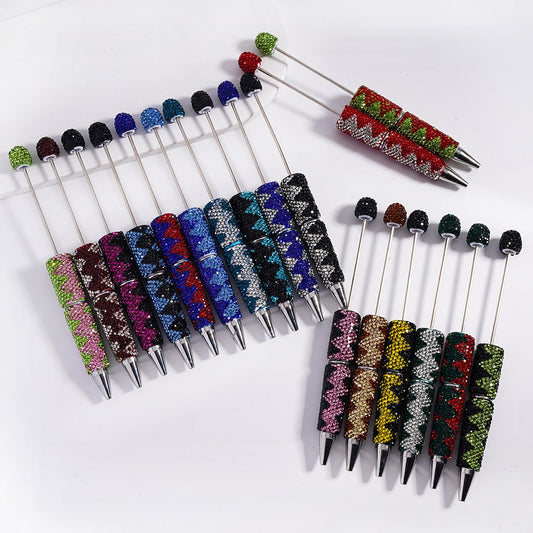 Fun Double Color Design Shiny Wavy Stripe Multi‑Color Beadable Clay Pens with Rhinestones