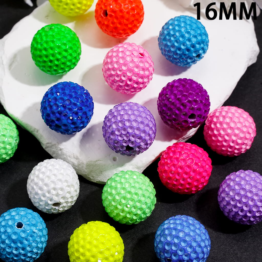 Vibrant Neon Colors Bubble Texture Design with Clear Rhinestones Clay Beads, 16MM, Multi-Color