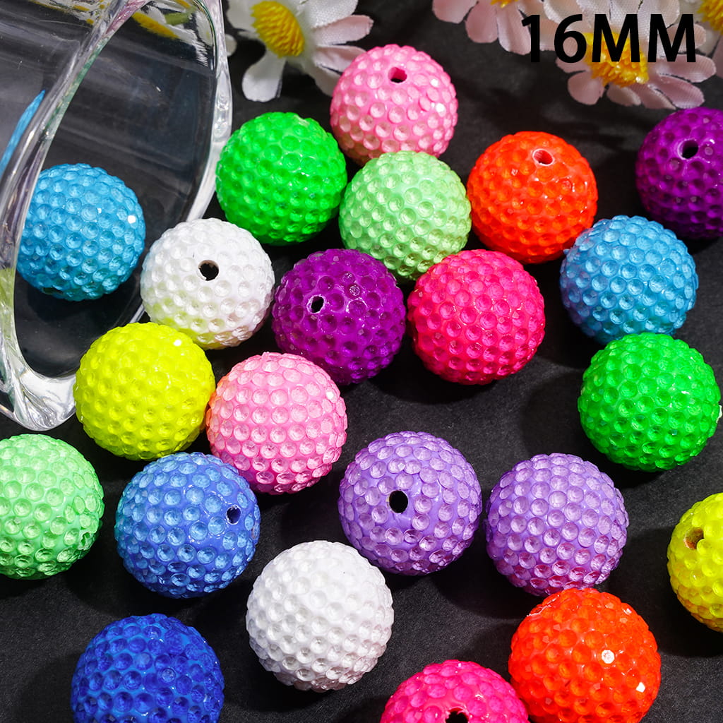 Vibrant Neon Colors Bubble Texture Design with Clear Rhinestones Clay Beads, 16MM, Multi-Color