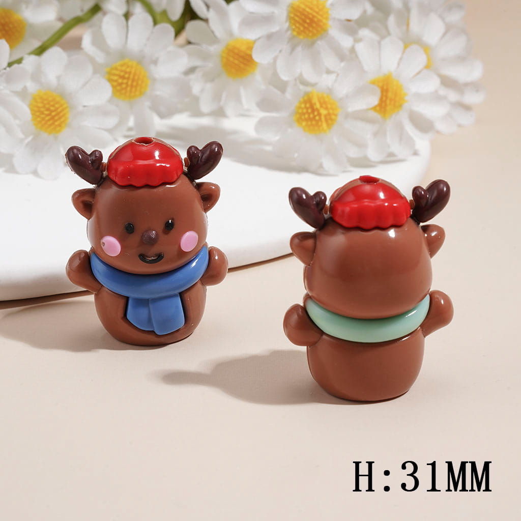 Adorable Reindeer Cartoon Character with hat and scarf Christmas Theme PVC Soft Rubber Beads, Height 31MM, Random Mix