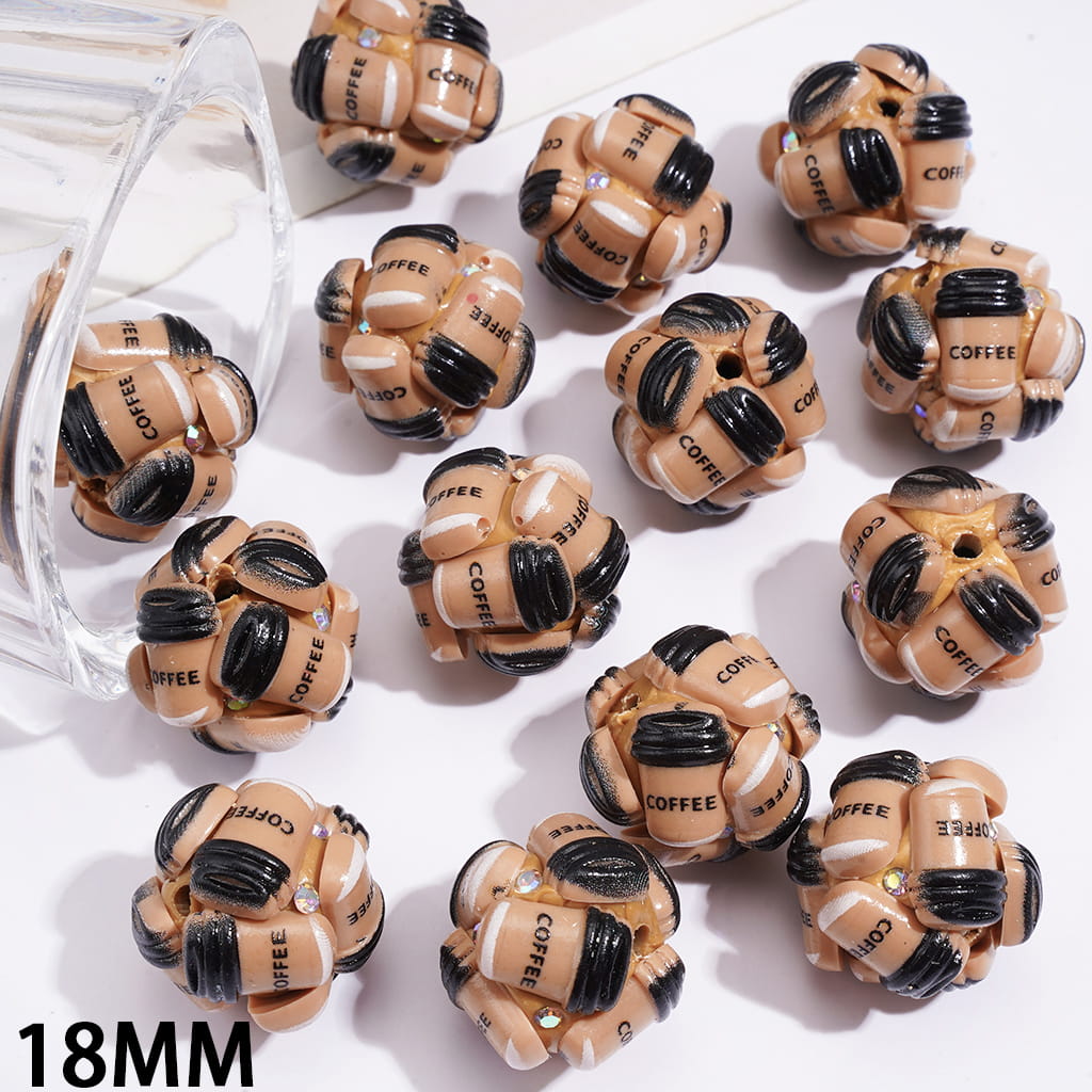 Adorable Mini Coffee Cup Design with "COFFEE" Text and Sparkling AB Rhinestones Clay Beads, 18MM