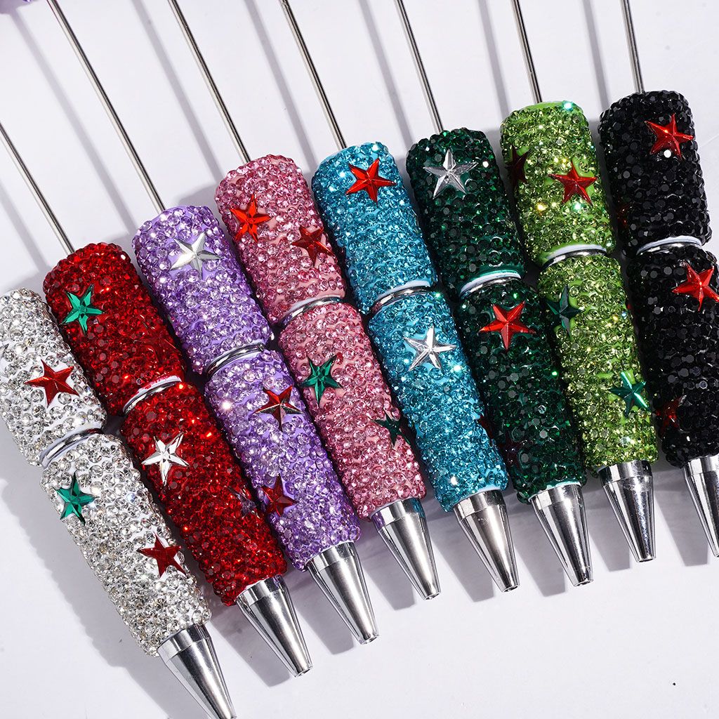Colorful Star-Shaped Accent with Sparkling Rhinestone Covered Beadable Clay Pens, Multi-Color