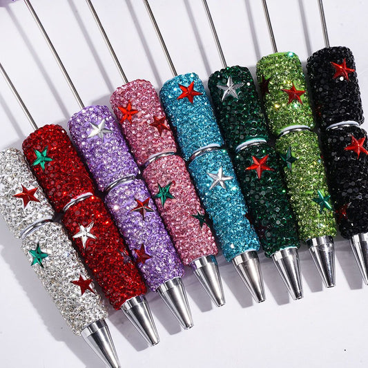 Colorful Star-Shaped Accent with Sparkling Rhinestone Covered Beadable Clay Pens, Multi-Color