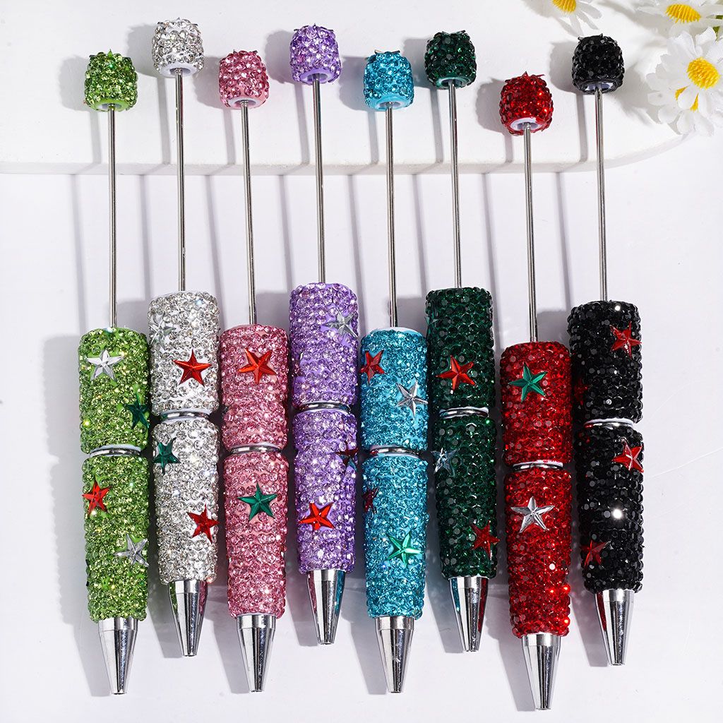 Colorful Star-Shaped Accent with Sparkling Rhinestone Covered Beadable Clay Pens, Multi-Color