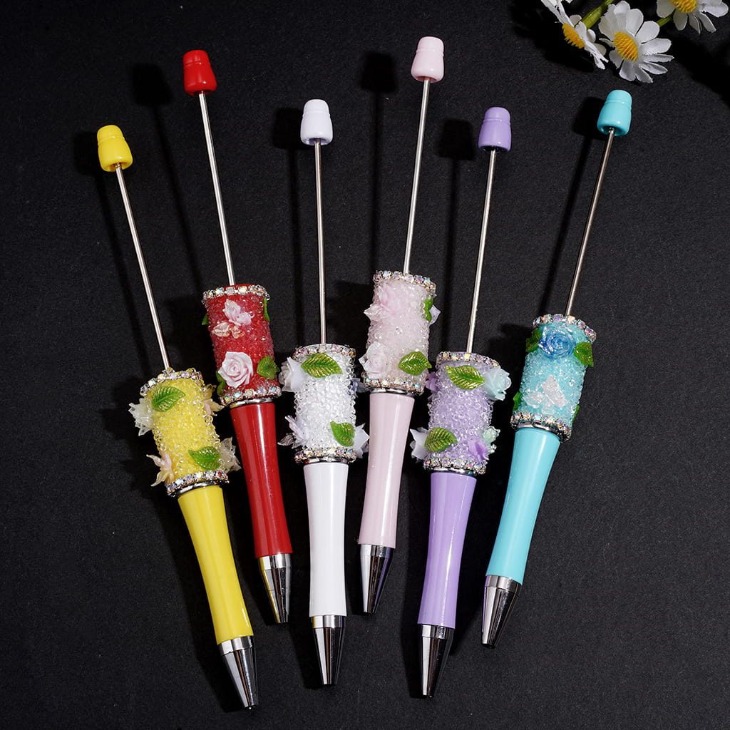Hand-Made Shiny Flowers, Green Leaves and Butterfly Designs with AB Rhinestone Chain Beadable Sugar Pen, Multi-Color