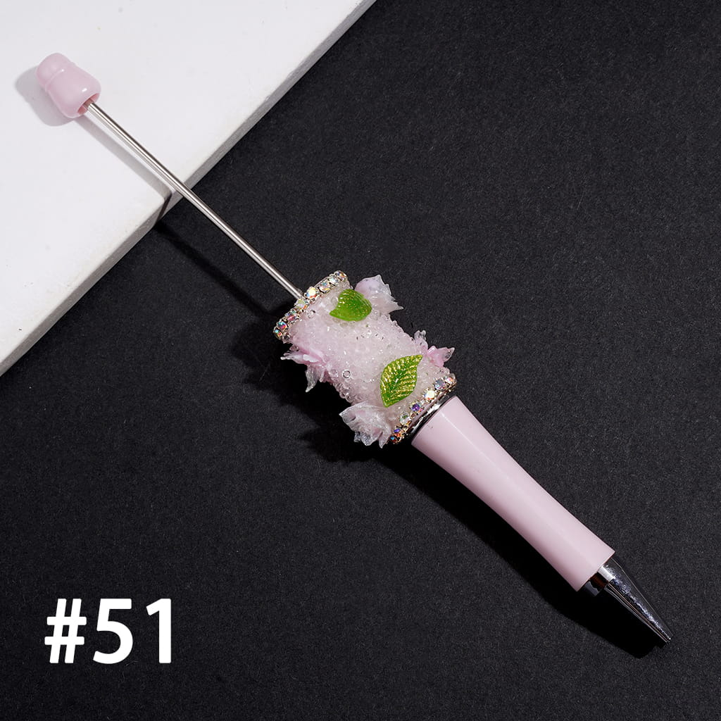 Hand-Made Shiny Flowers, Green Leaves and Butterfly Designs with AB Rhinestone Chain Beadable Sugar Pen, Multi-Color