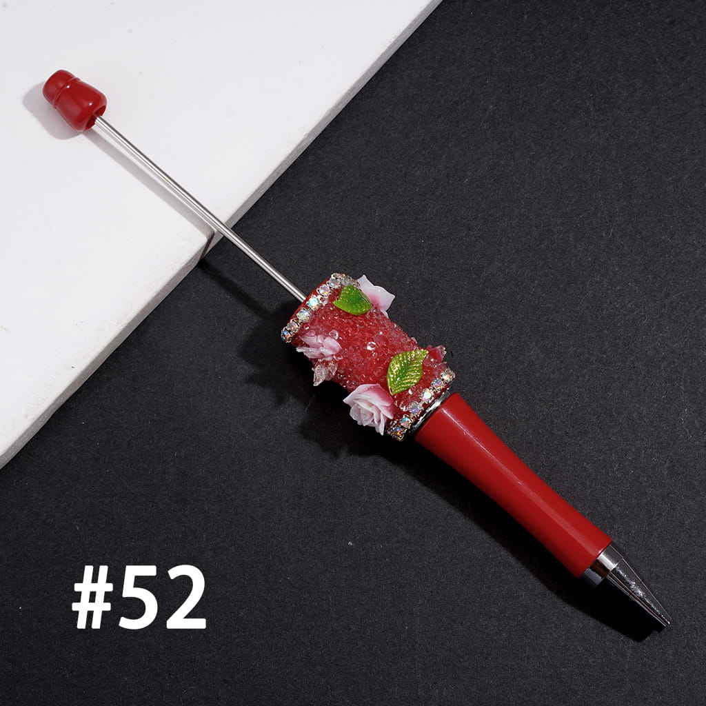 Hand-Made Shiny Flowers, Green Leaves and Butterfly Designs with AB Rhinestone Chain Beadable Sugar Pen, Multi-Color