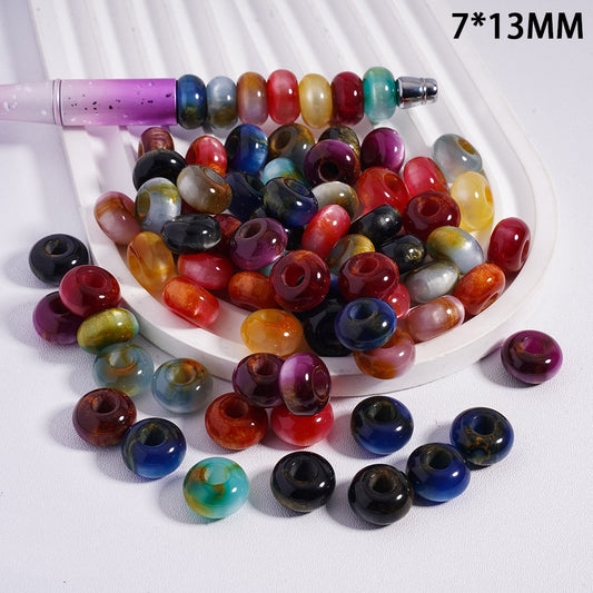 Cat Eye Style Wheel Shape with Gold Glitter Shiny Big Hole Acrylic Beads 7*13MM Random Mix