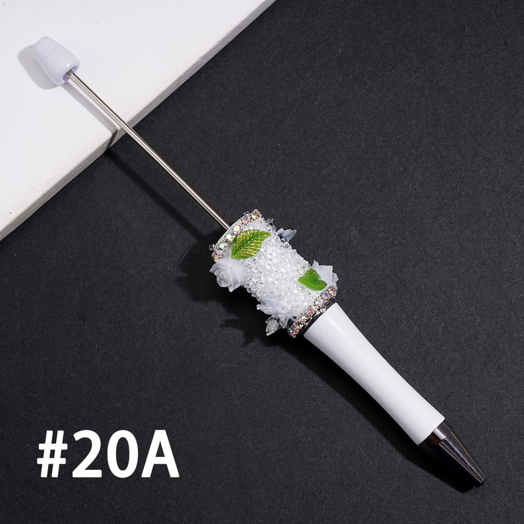 Hand-Made Shiny Flowers, Green Leaves and Butterfly Designs with AB Rhinestone Chain Beadable Sugar Pen, Multi-Color