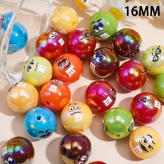 Adorable Candy Chip Character Series UV Coated Glossy Printed Round Acrylic Beads for Bracelets, 16MM, Random Mix