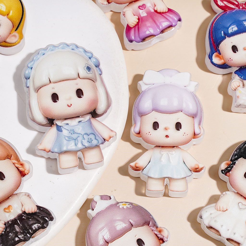 Cute Pastel Dress & Hairstyle Designs Doll Girl Character Acrylic Beads, Random Mix