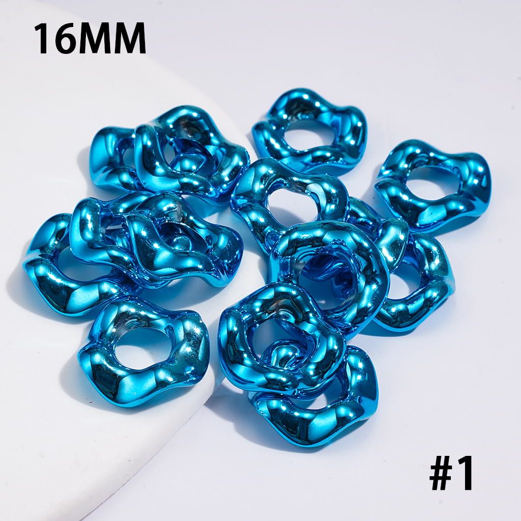 Glossy Metallic Wave-edged Hollow Design Acrylic Spacer Beads, 16MM, Multi-Color (The Hole Diameter is Around 6.5MM)