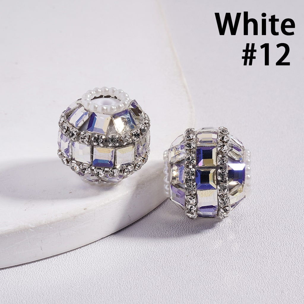 Colorful Square Clear Rhinestone and White Pearl Chains Round Acrylic Beads 18MM