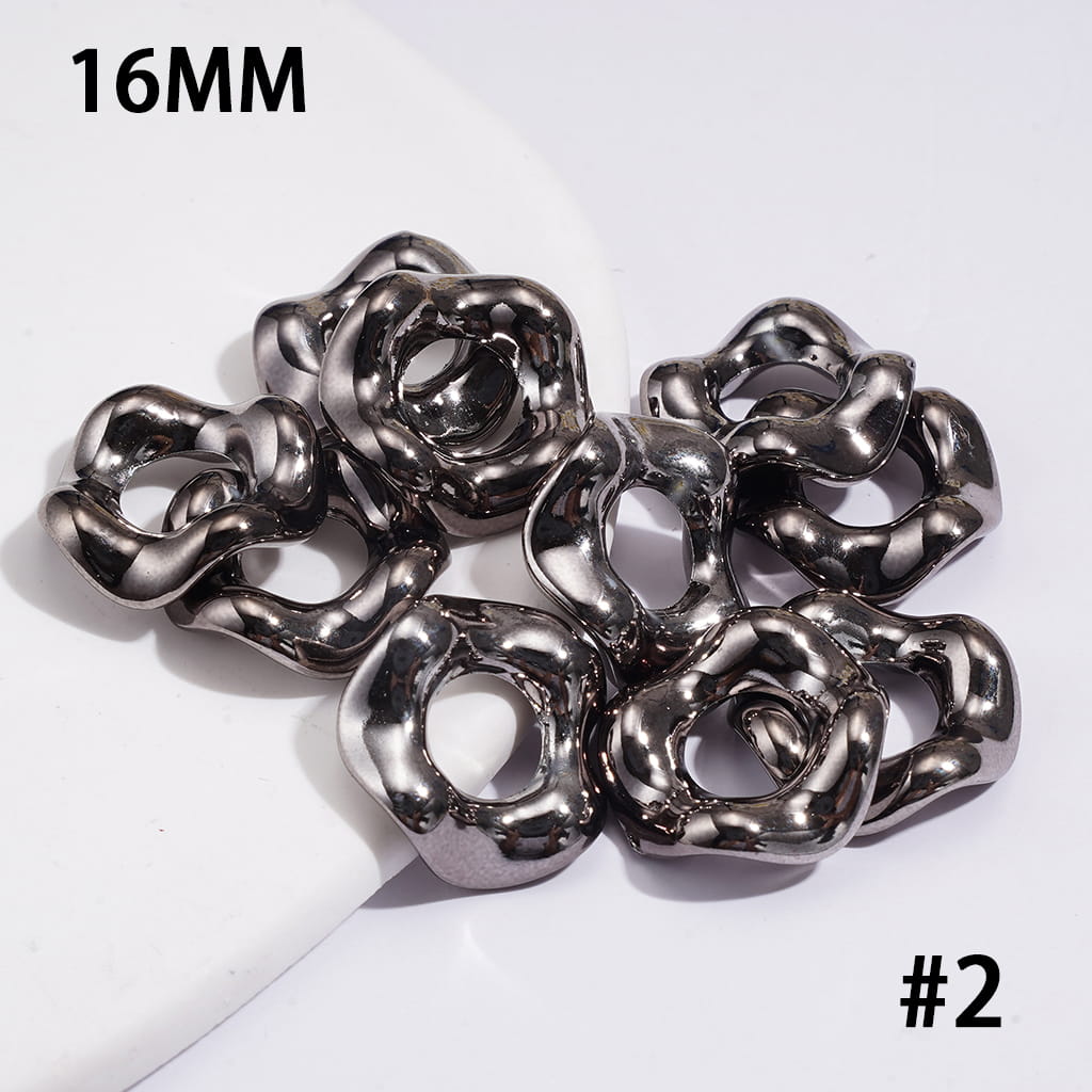 Glossy Metallic Wave-edged Hollow Design Acrylic Spacer Beads, 16MM, Multi-Color (The Hole Diameter is Around 6.5MM)