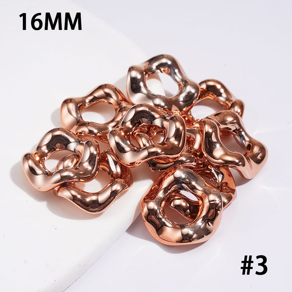 Glossy Metallic Wave-edged Hollow Design Acrylic Spacer Beads, 16MM, Multi-Color (The Hole Diameter is Around 6.5MM)
