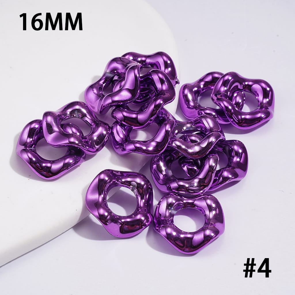 Glossy Metallic Wave-edged Hollow Design Acrylic Spacer Beads, 16MM, Multi-Color (The Hole Diameter is Around 6.5MM)